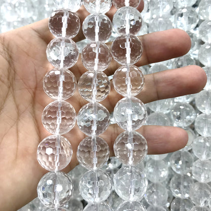 CQU254 Clear Quartz Beads Faceted Round 14mm 15.5" Strand