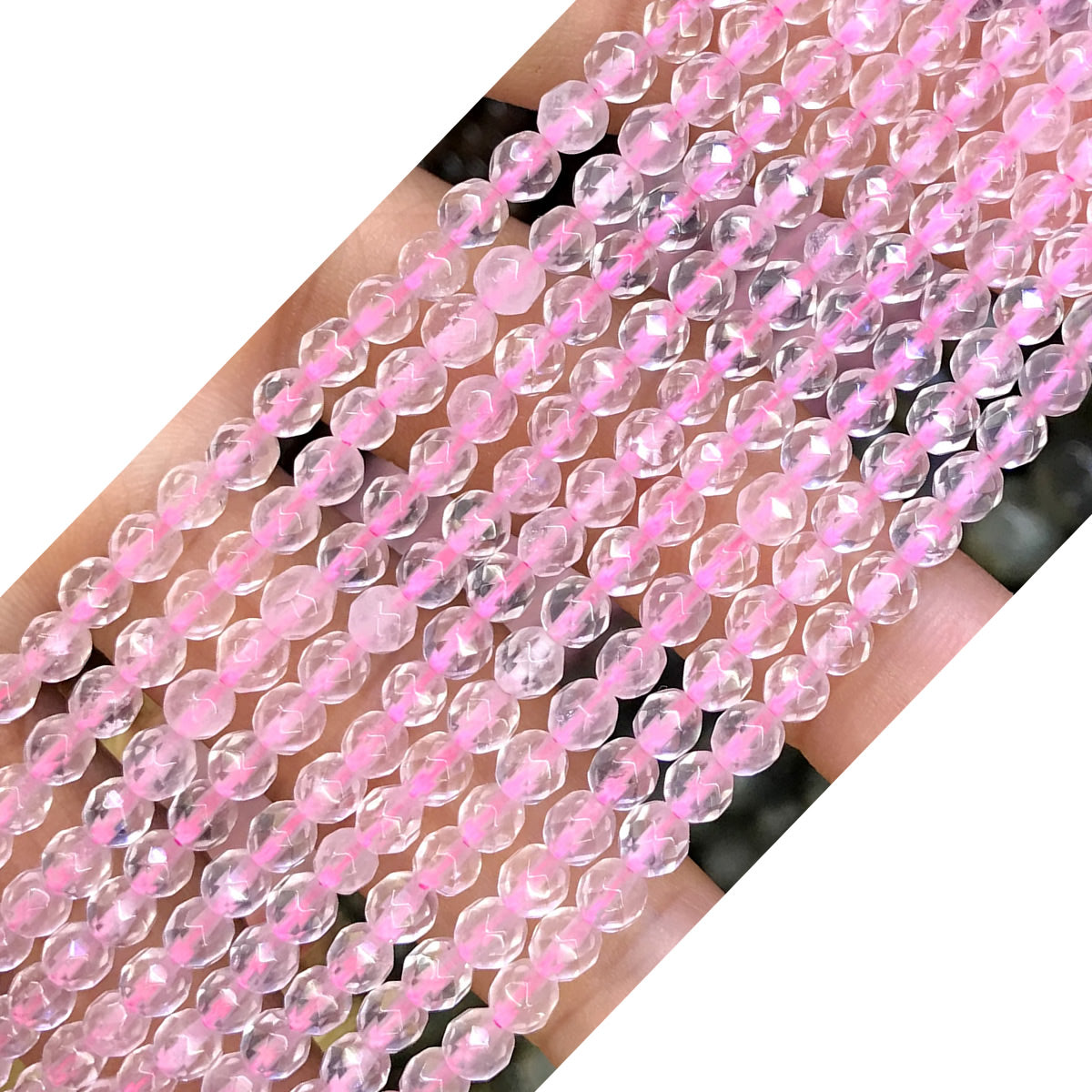 CQU264 Rose Quartz Beads Faceted Round 4mm 15.5" Strand