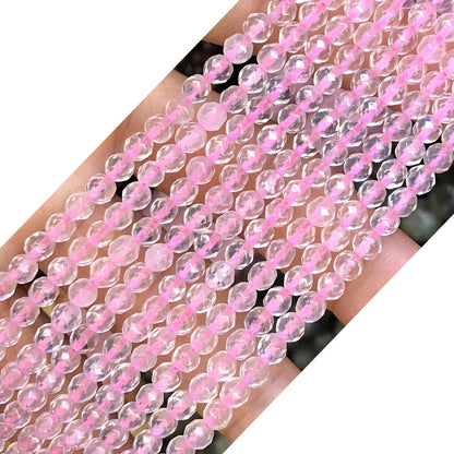 CQU264 Rose Quartz Beads Faceted Round 4mm 15.5" Strand