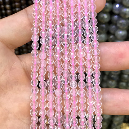 CQU264 Rose Quartz Beads Faceted Round 4mm 15.5" Strand