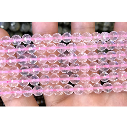 CQU265 Rose Quartz Beads Faceted Round 6mm 15.5" Strand