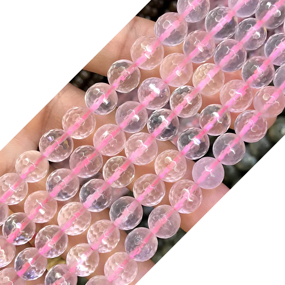 CQU266 Rose Quartz Beads Faceted Round 8mm 15.5" Strand