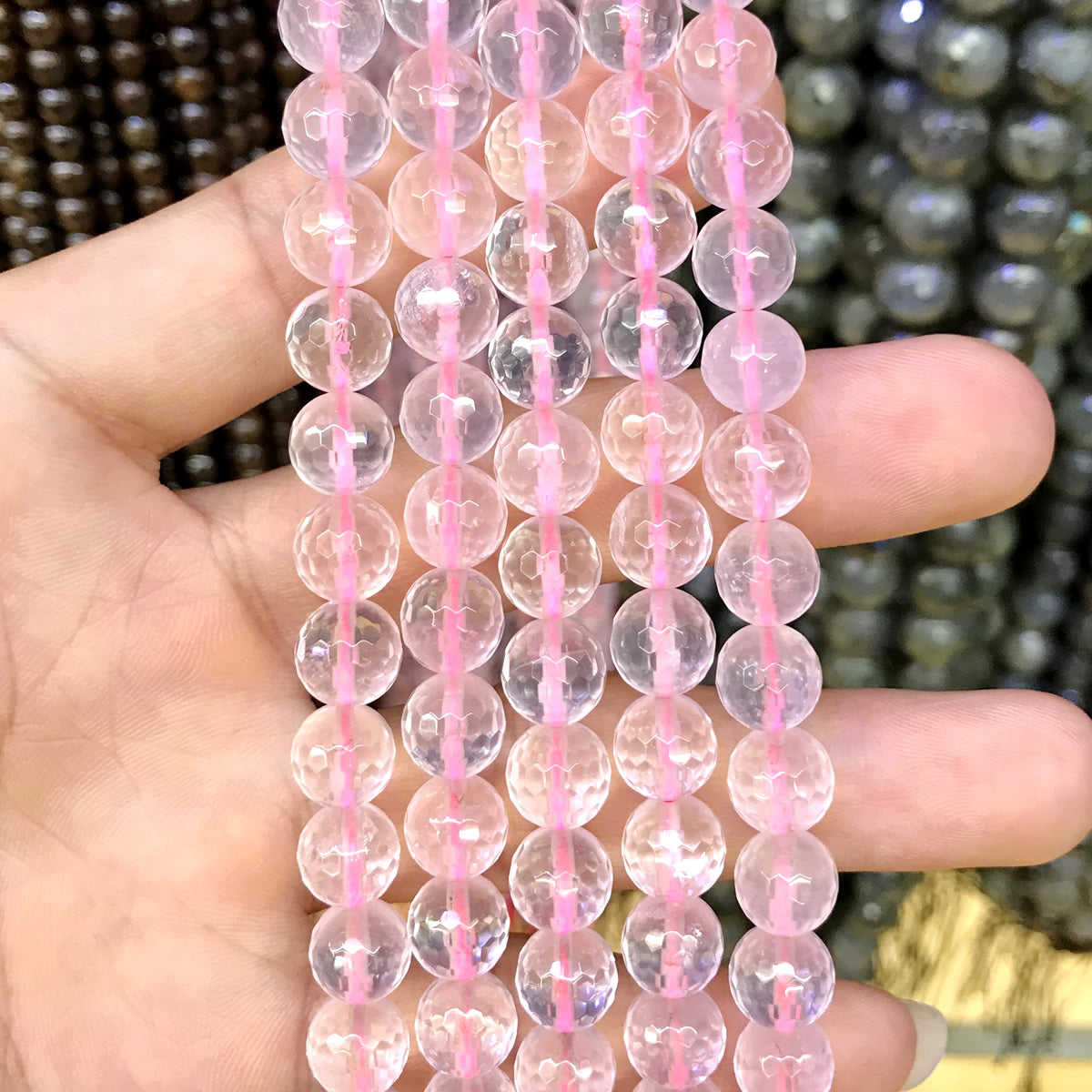 CQU266 Rose Quartz Beads Faceted Round 8mm 15.5" Strand