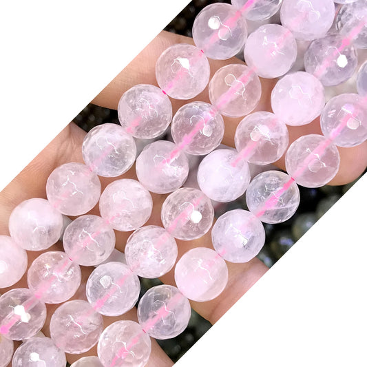 CQU267 Rose Quartz Beads Faceted Round 10mm 15.5" Strand