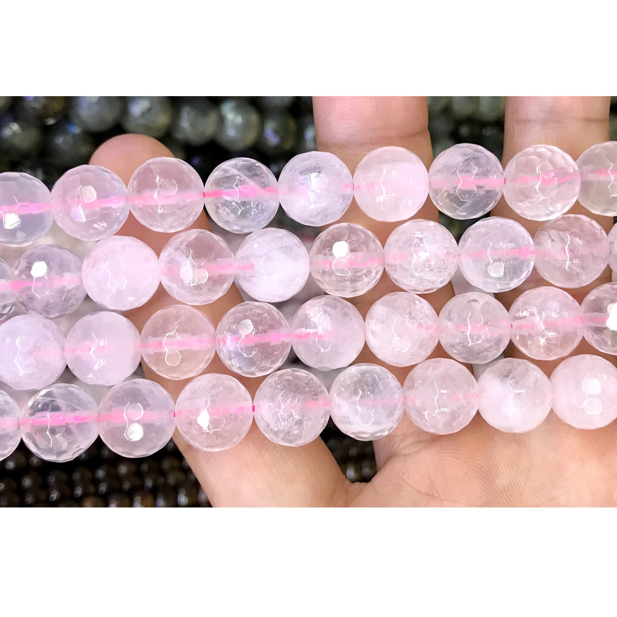 CQU267 Rose Quartz Beads Faceted Round 10mm 15.5" Strand