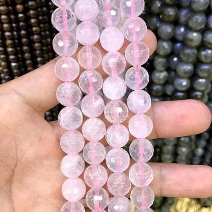 CQU267 Rose Quartz Beads Faceted Round 10mm 15.5" Strand