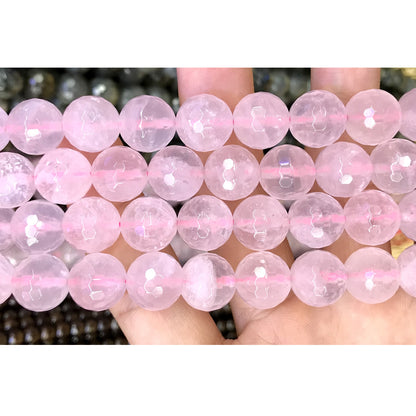 CQU268 Rose Quartz Beads Faceted Round 12mm 15.5" Strand