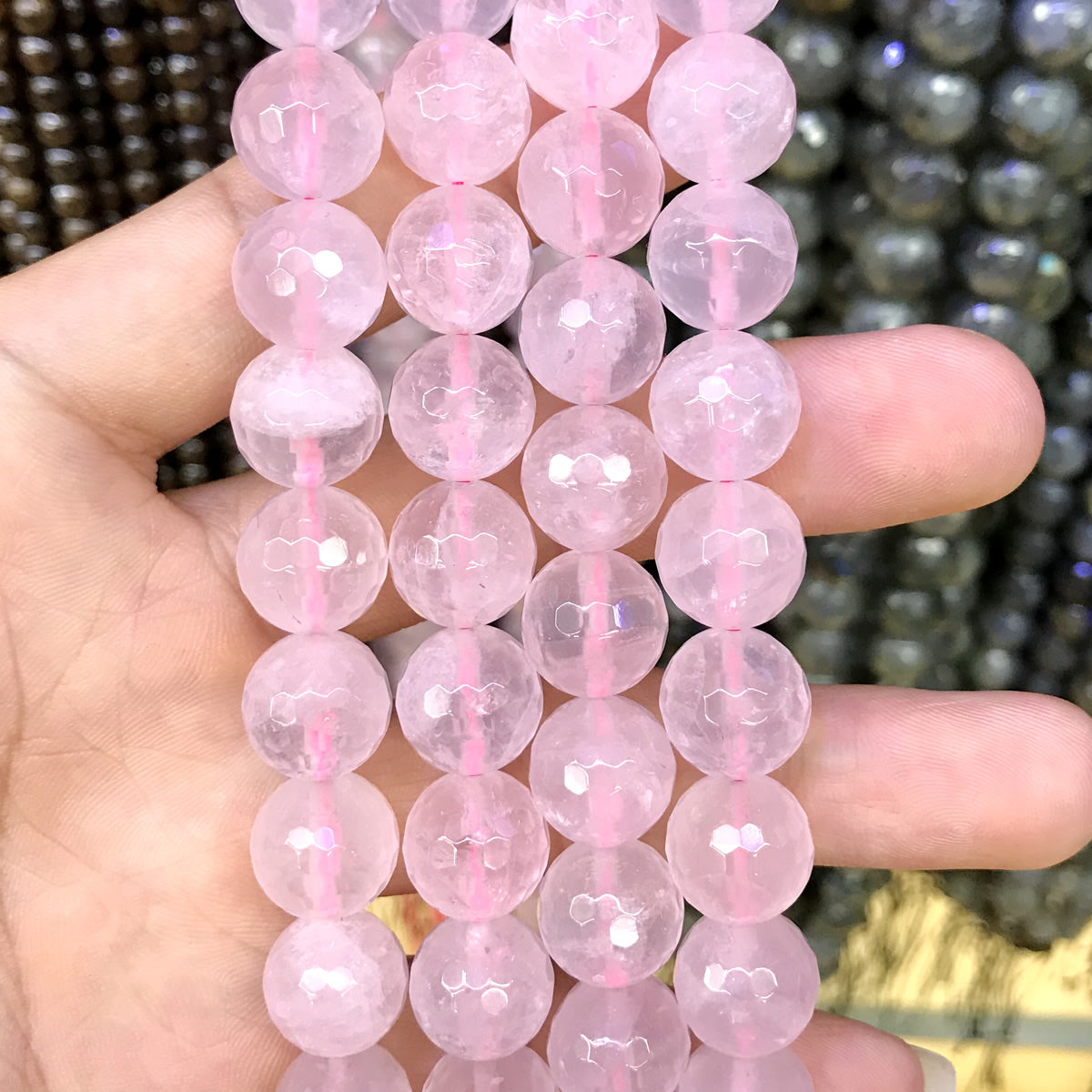 CQU268 Rose Quartz Beads Faceted Round 12mm 15.5" Strand