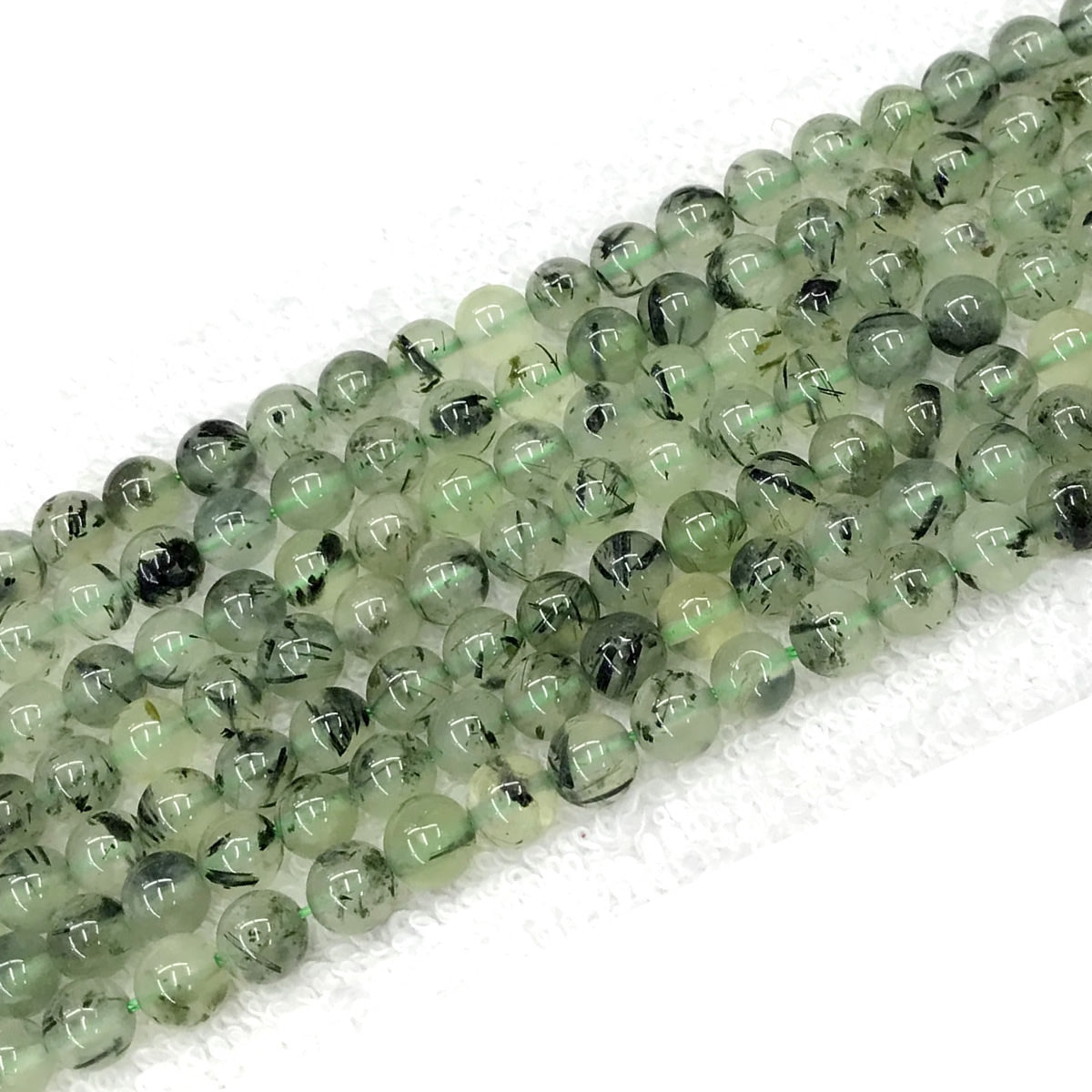 CUQ272 Green Rutilated Quartz Beads Smooth Round 6mm 15.5" Strand