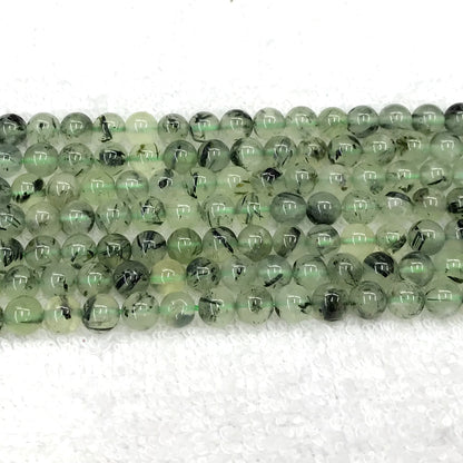 CUQ272 Green Rutilated Quartz Beads Smooth Round 6mm 15.5" Strand