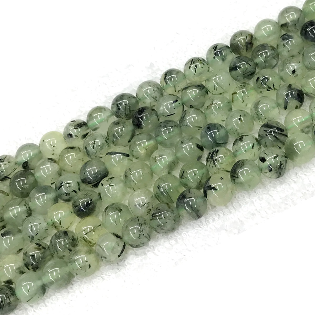 CUQ273 Green Rutilated Quartz Beads Smooth Round 8mm 15.5" Strand