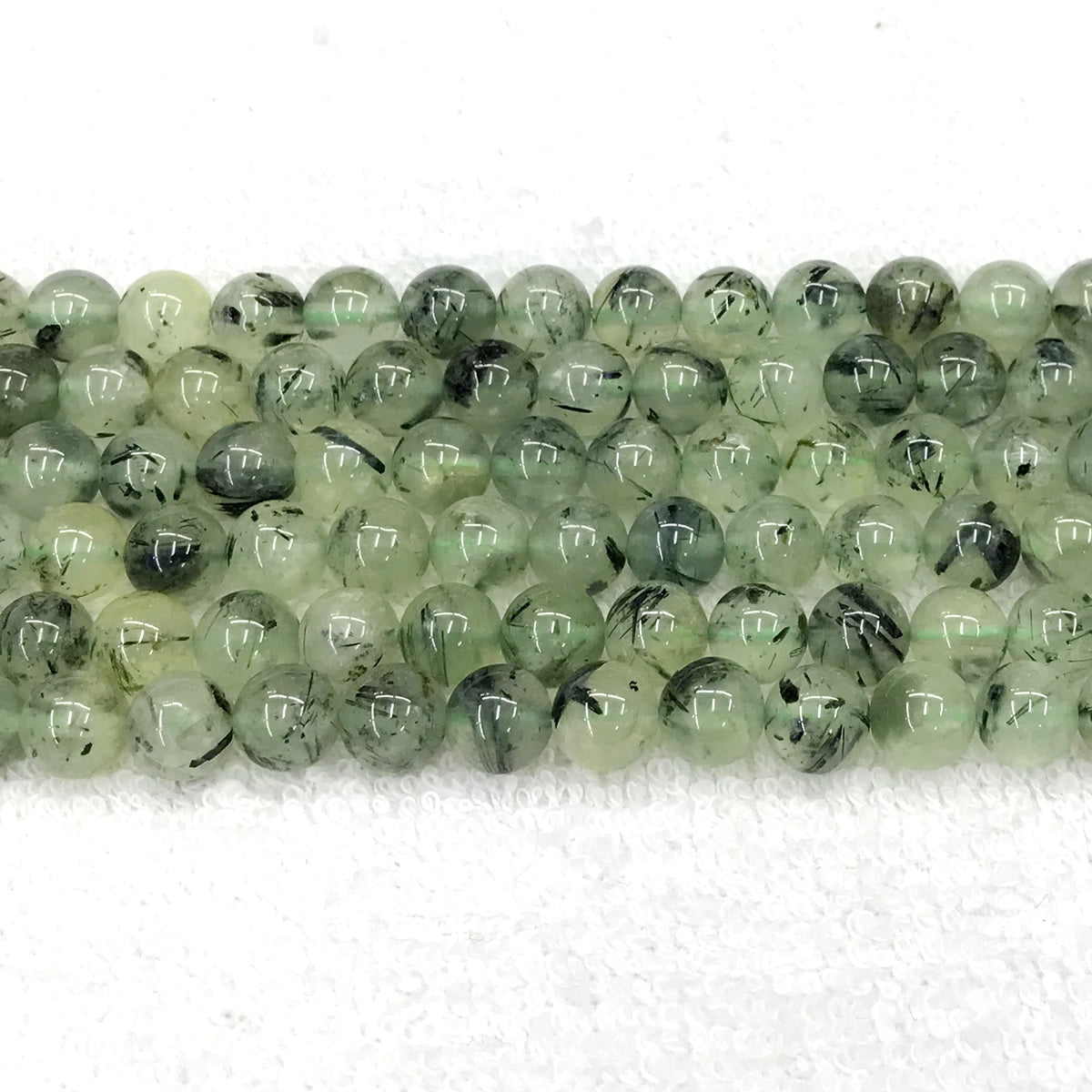 CUQ273 Green Rutilated Quartz Beads Smooth Round 8mm 15.5" Strand