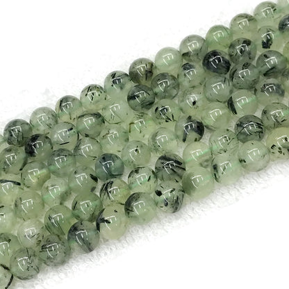 CUQ274 Green Rutilated Quartz Beads Smooth Round 10mm 15.5" Strand