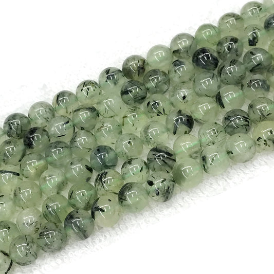 CUQ274 Green Rutilated Quartz Beads Smooth Round 10mm 15.5" Strand