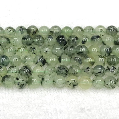 CUQ274 Green Rutilated Quartz Beads Smooth Round 10mm 15.5" Strand