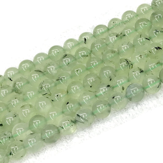 CUQ279 Green Rutilated Quartz Beads Smooth Round 8mm 15.5" Strand