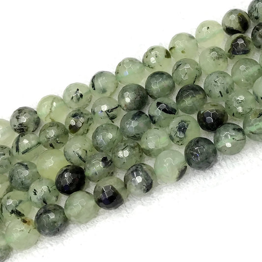 CUQ290 Green Rutilated Quartz Beads Faceted Round 6mm 15.5" Strand