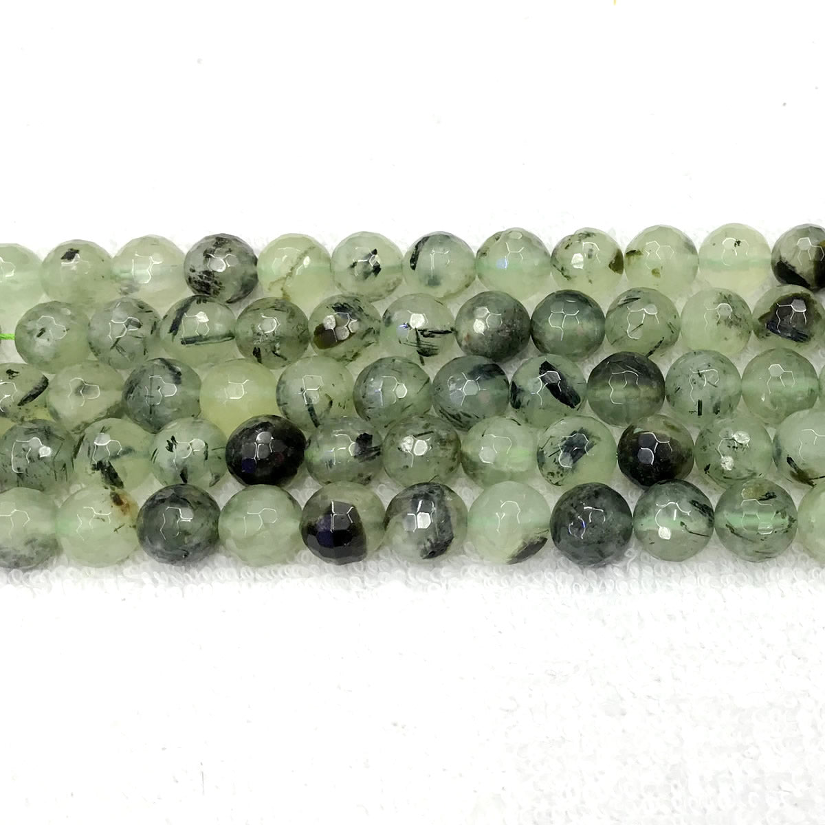 CUQ290 Green Rutilated Quartz Beads Faceted Round 6mm 15.5" Strand