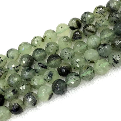 CUQ291 Green Rutilated Quartz Beads Faceted Round 8mm 15.5" Strand