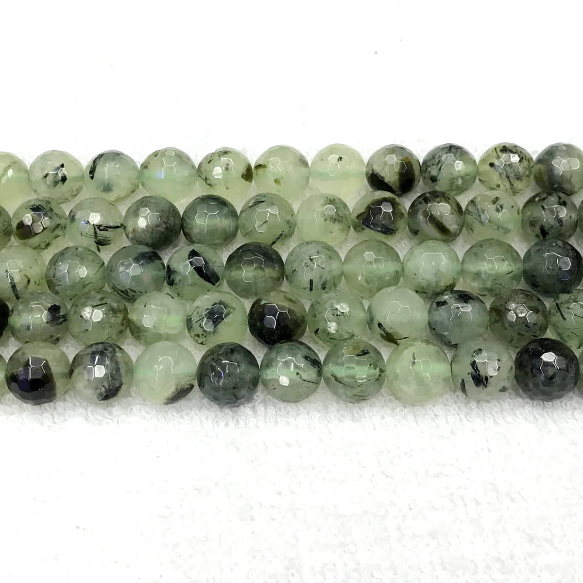 CUQ291 Green Rutilated Quartz Beads Faceted Round 8mm 15.5" Strand