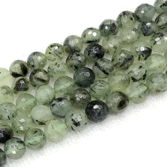 CUQ292 Green Rutilated Quartz Beads Faceted Round 10mm 15.5" Strand