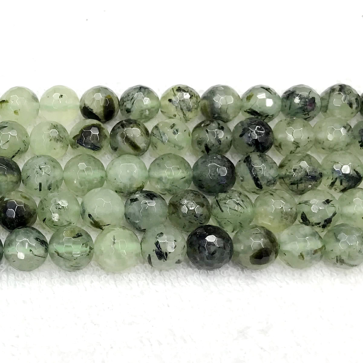 CUQ292 Green Rutilated Quartz Beads Faceted Round 10mm 15.5" Strand