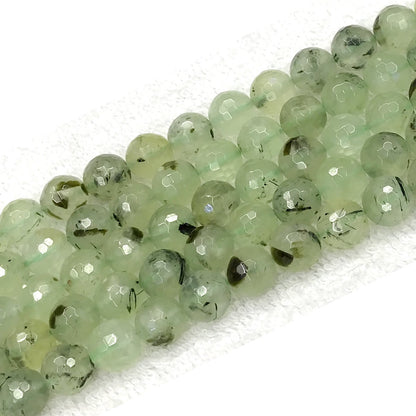 CUQ297 Green Rutilated Quartz Beads Faceted Round 8mm 15.5" Strand