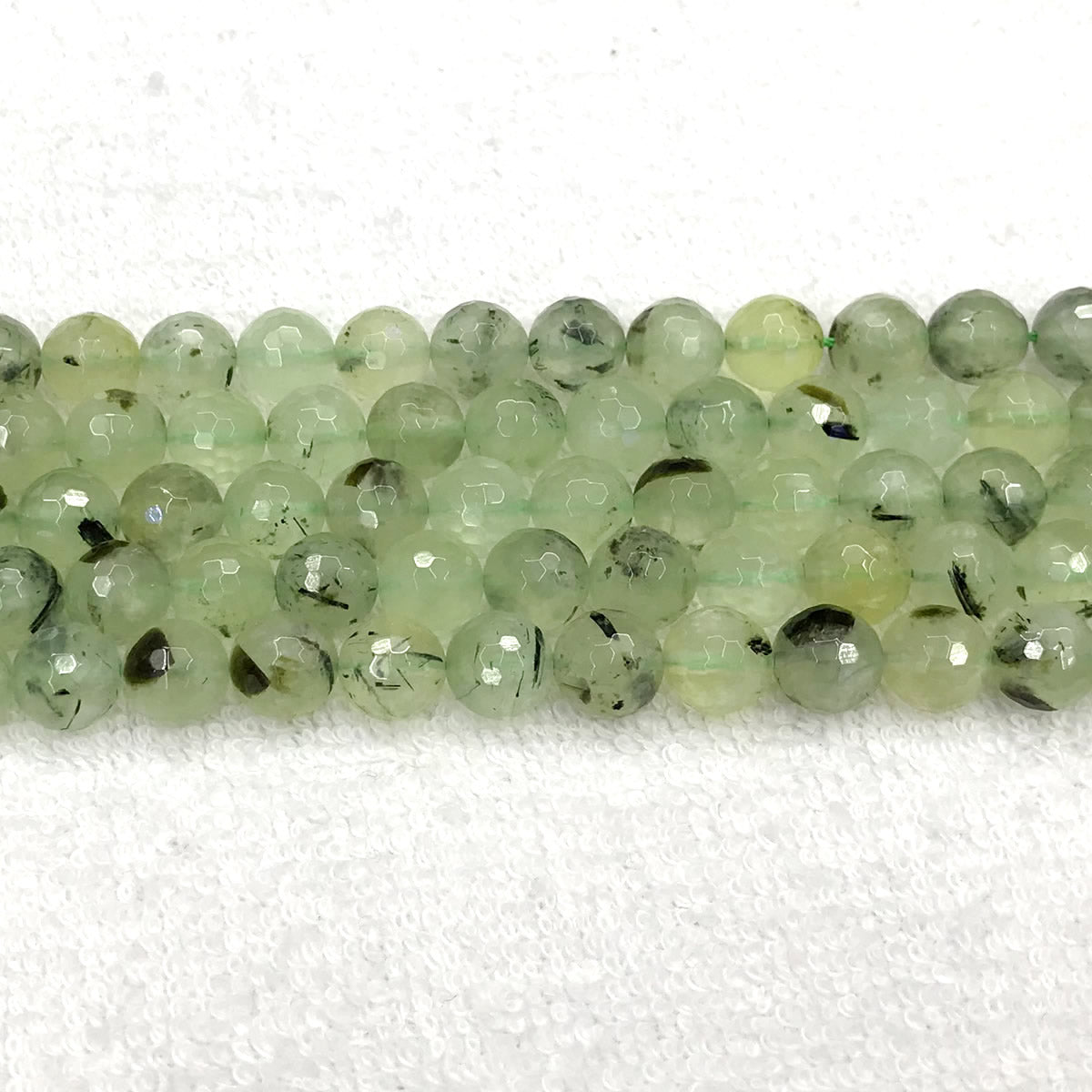 CUQ297 Green Rutilated Quartz Beads Faceted Round 8mm 15.5" Strand