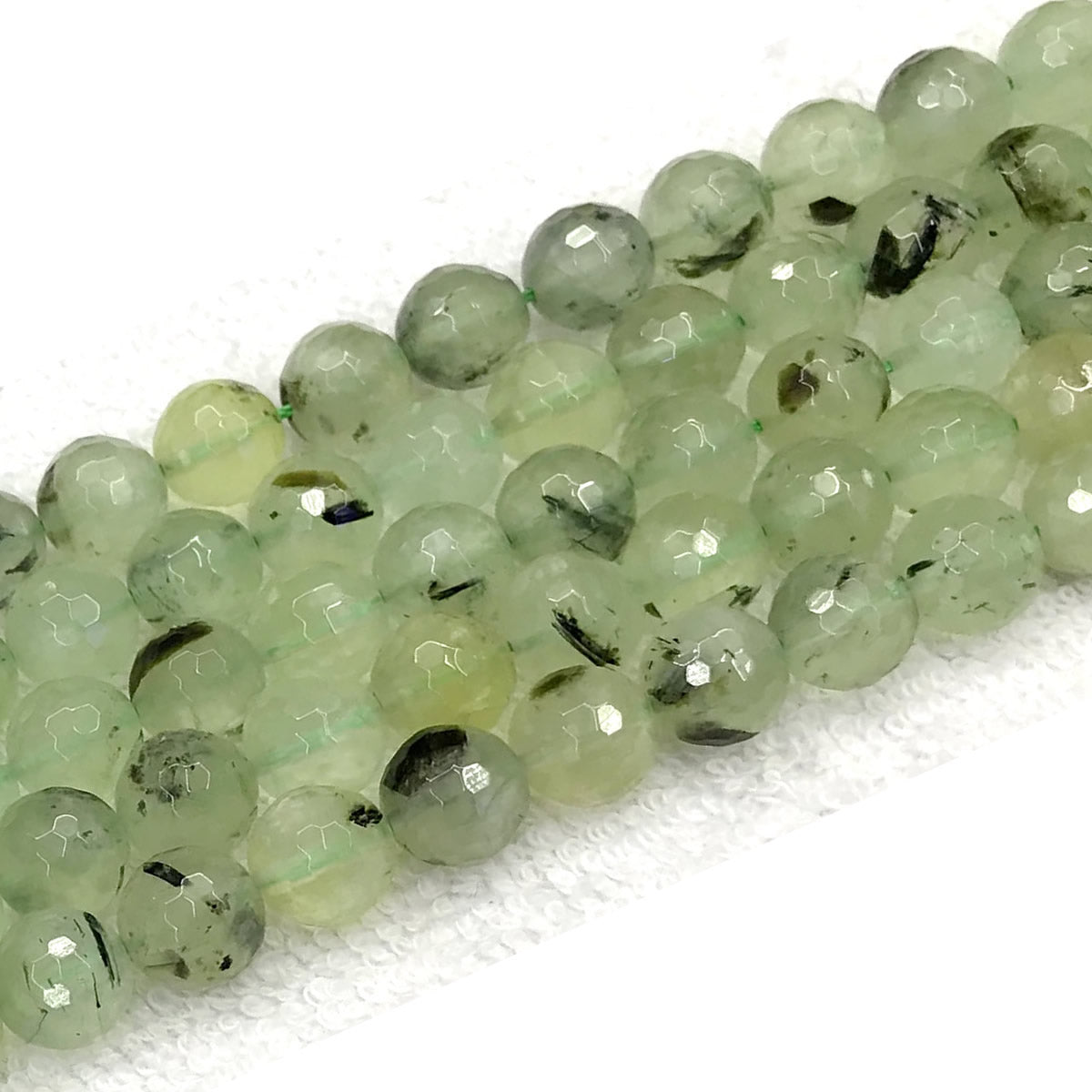 CUQ298 Green Rutilated Quartz Beads Faceted Round 10mm 15.5" Strand