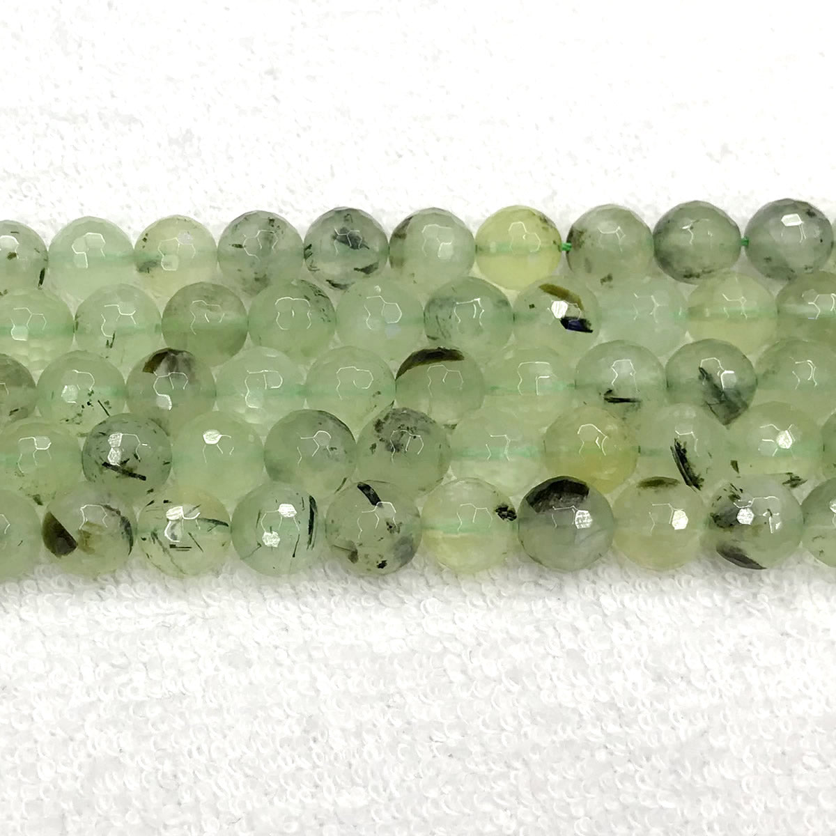 CUQ298 Green Rutilated Quartz Beads Faceted Round 10mm 15.5" Strand