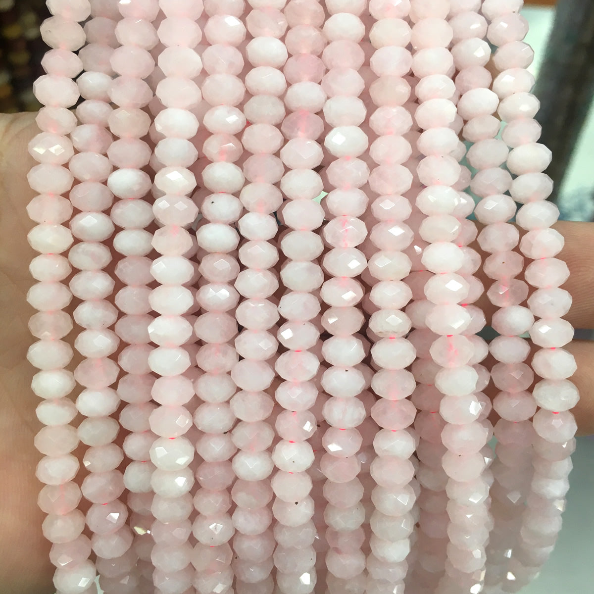 CQU316 Rose Quartz Beads Faceted Rondelle 4x6mm 15" Strand