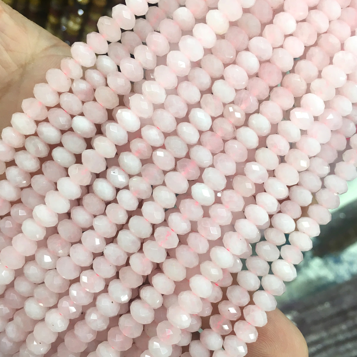 CQU316 Rose Quartz Beads Faceted Rondelle 4x6mm 15" Strand