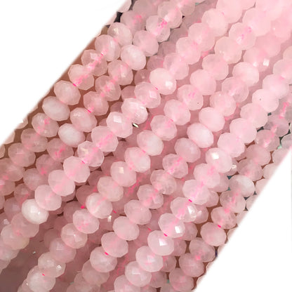 CQU318 Rose Quartz Beads Faceted Rondelle 6x10mm 15" Strand