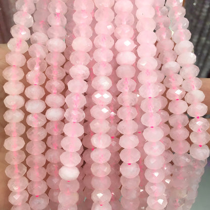 CQU318 Rose Quartz Beads Faceted Rondelle 6x10mm 15" Strand