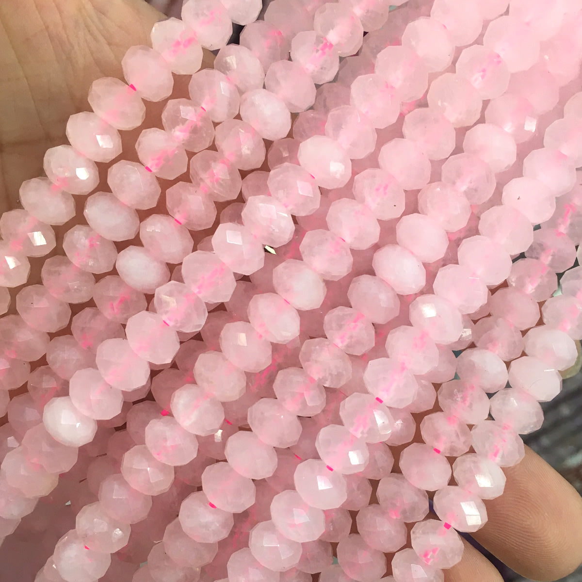 CQU318 Rose Quartz Beads Faceted Rondelle 6x10mm 15" Strand