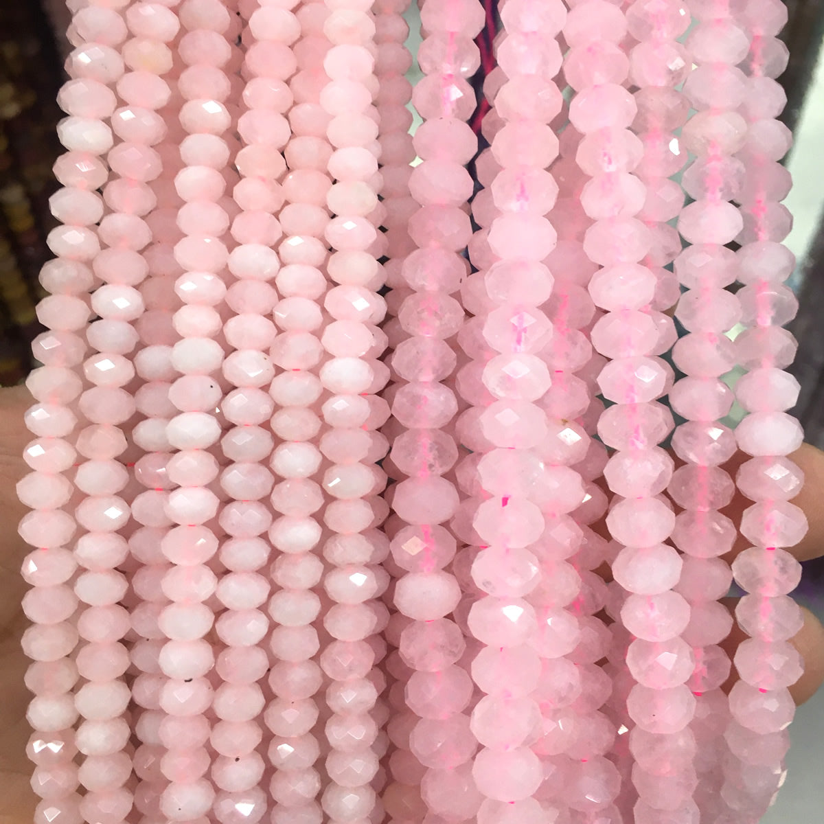 CQU318 Rose Quartz Beads Faceted Rondelle 6x10mm 15" Strand