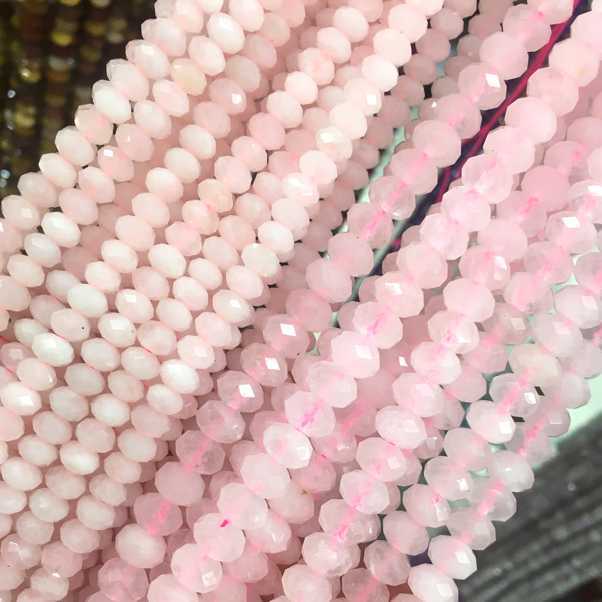 CQU318 Rose Quartz Beads Faceted Rondelle 6x10mm 15" Strand