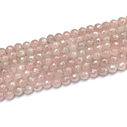 CQU321 Rose Quartz Beads Electroplated Faceted Round 6mm 15" Strand