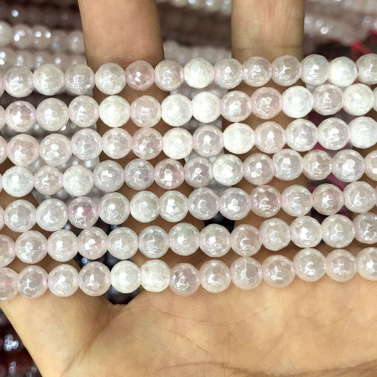 CQU321 Rose Quartz Beads Electroplated Faceted Round 6mm 15" Strand