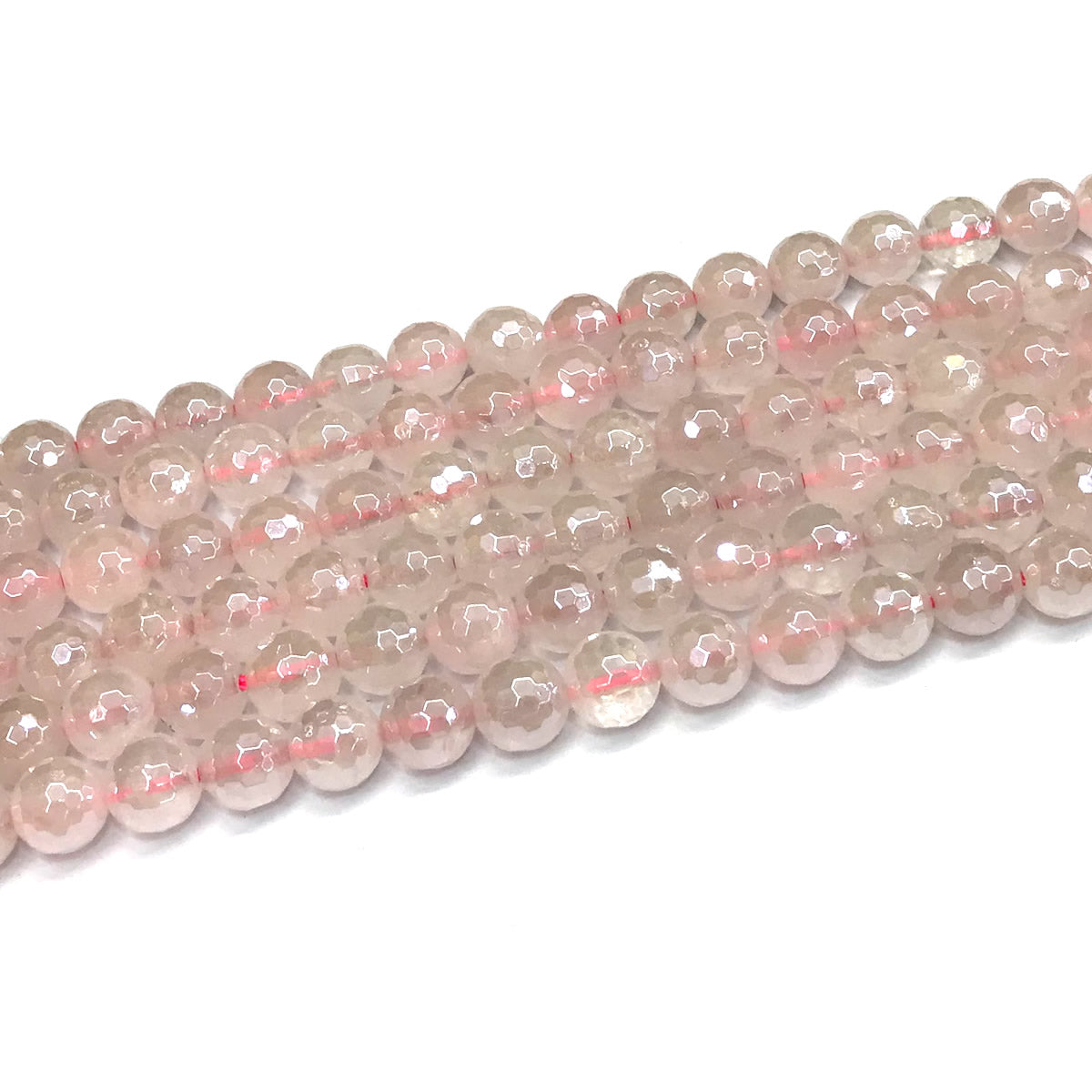 CQU322 Rose Quartz Beads Electroplated Faceted Round 8mm 15" Strand