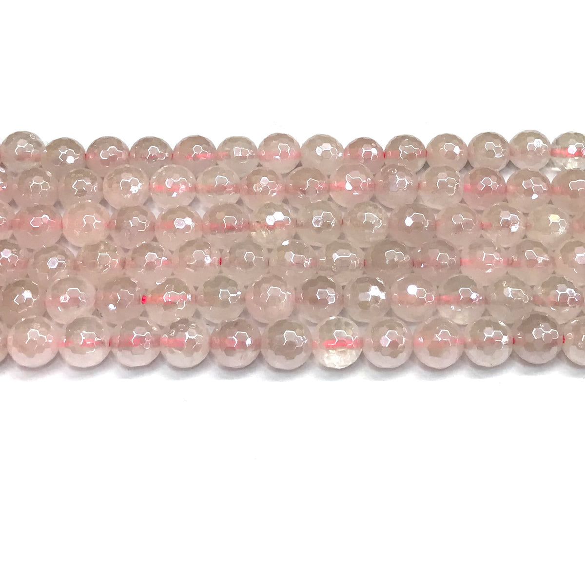 CQU322 Rose Quartz Beads Electroplated Faceted Round 8mm 15" Strand