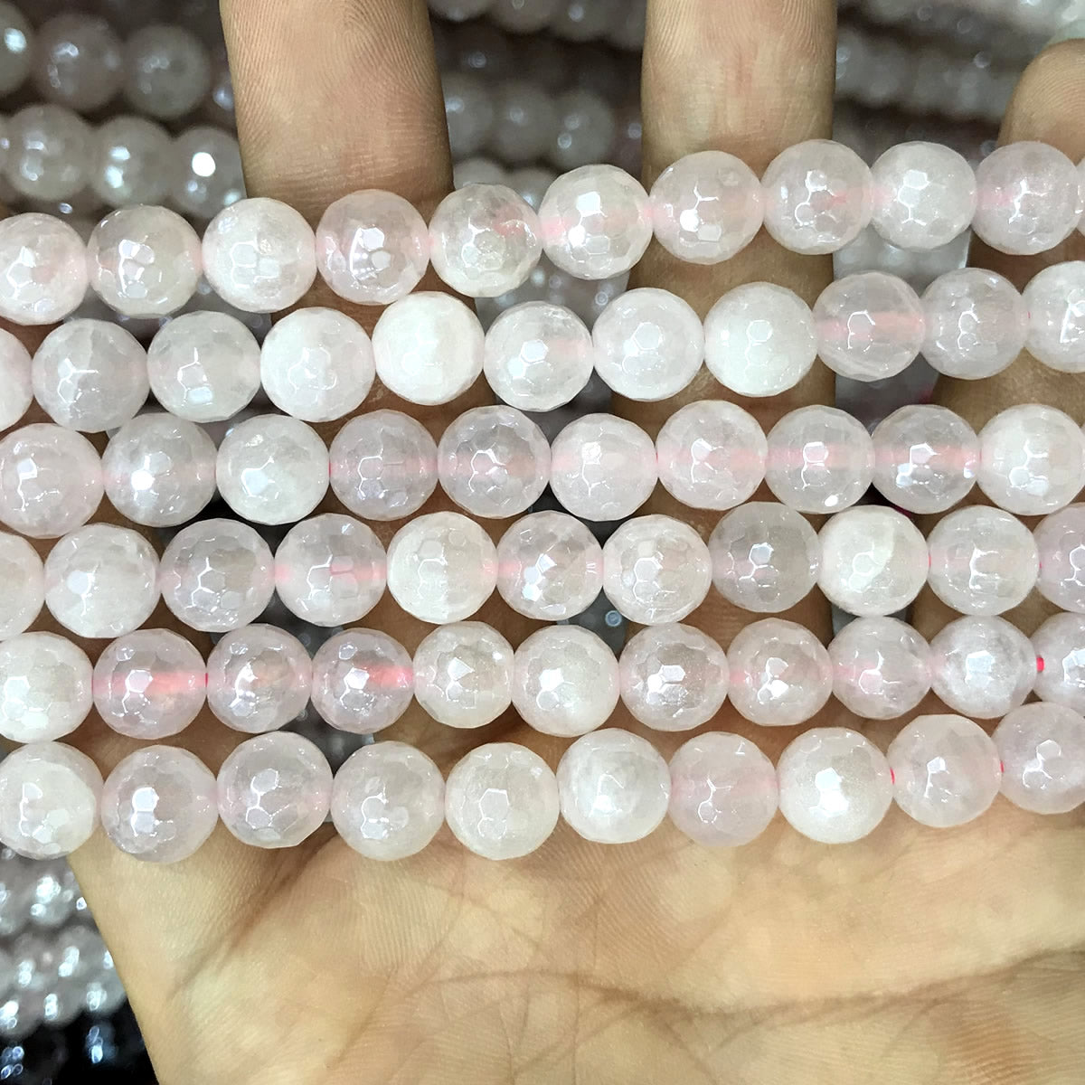 CQU322 Rose Quartz Beads Electroplated Faceted Round 8mm 15" Strand