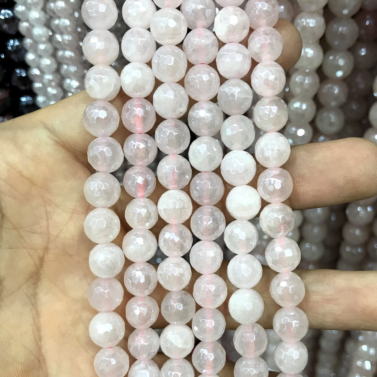 CQU322 Rose Quartz Beads Electroplated Faceted Round 8mm 15" Strand