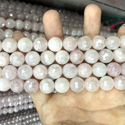 CQU323 Rose Quartz Beads Electroplated Faceted Round 10mm 15" Strand