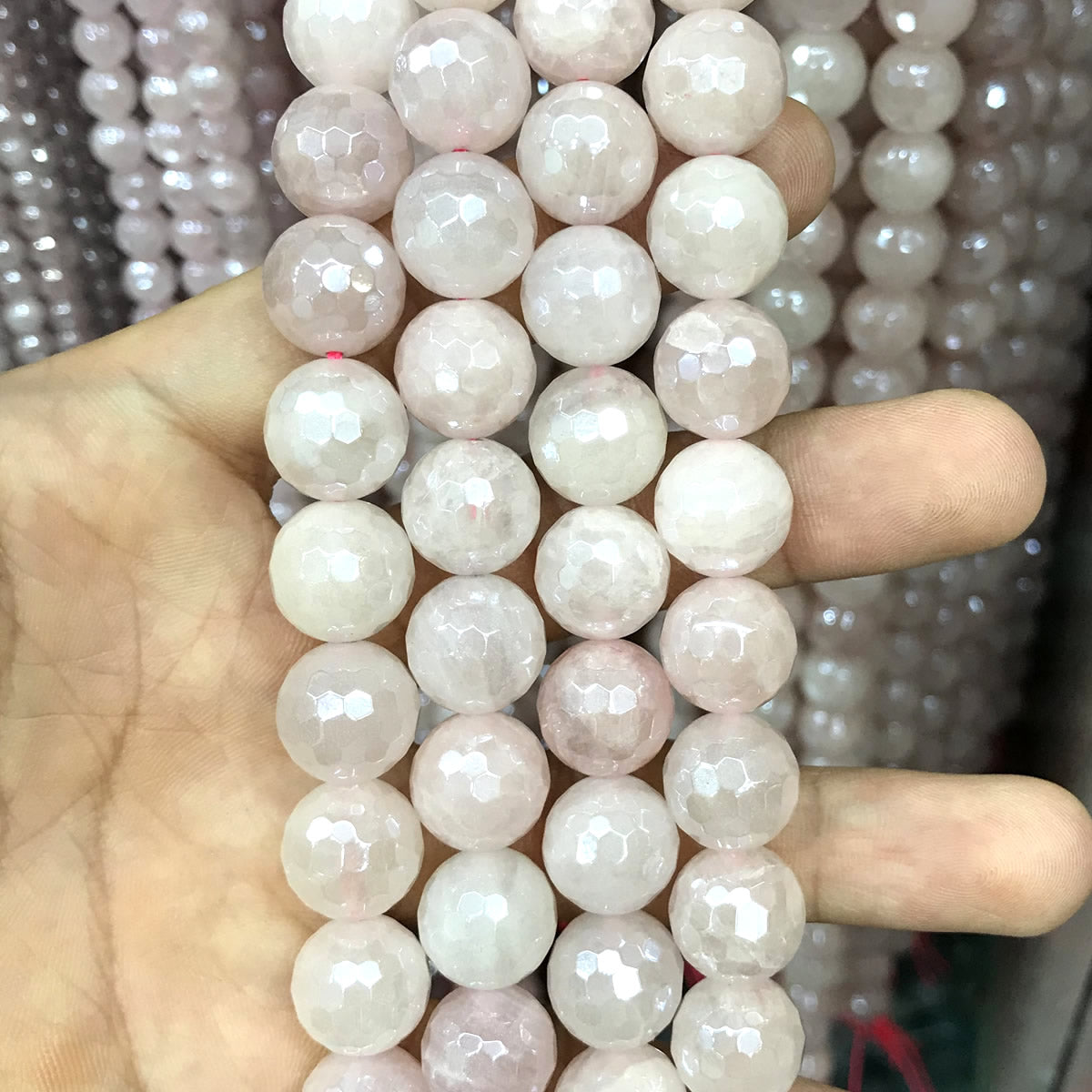 CQU323 Rose Quartz Beads Electroplated Faceted Round 10mm 15" Strand