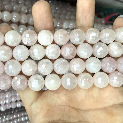 CQU324 Rose Quartz Beads Electroplated Faceted Round 12mm 15" Strand