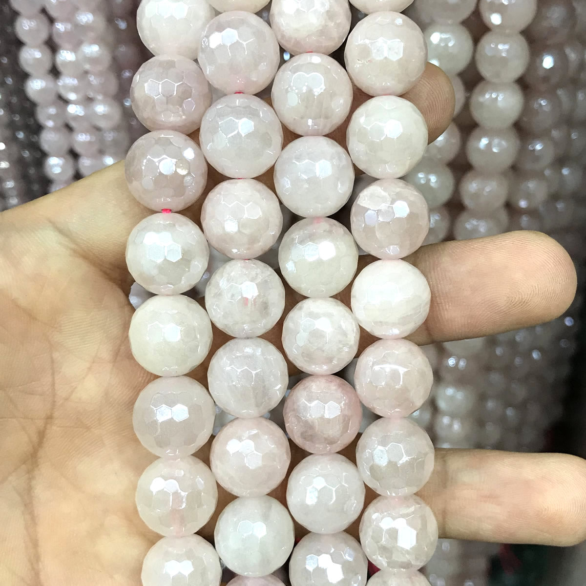 CQU324 Rose Quartz Beads Electroplated Faceted Round 12mm 15" Strand