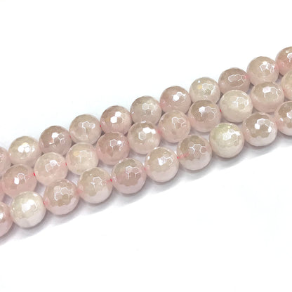 CQU325 Rose Quartz Beads Electroplated Faceted Round 14mm 15" Strand