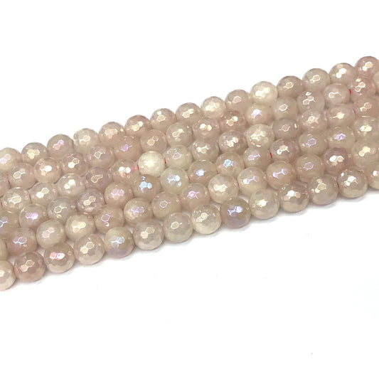 CQU331 Rose Quartz Beads Electroplated Faceted Round 8mm 15" Strand