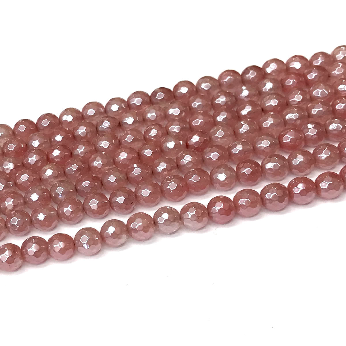 CQU335 Cherry Quartz Beads Electroplated Faceted Round 6mm 15" Strand